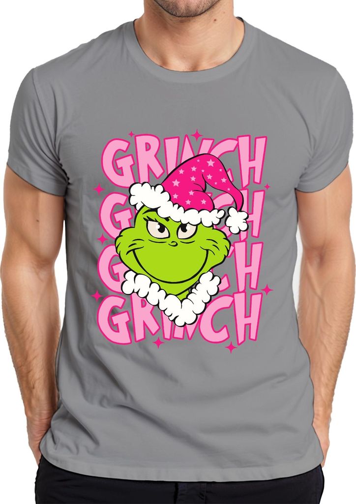 Grinch Weihnachten frech Geschenk grün rosa Santa Hut Retro Herren T-Shirt, Grau, S