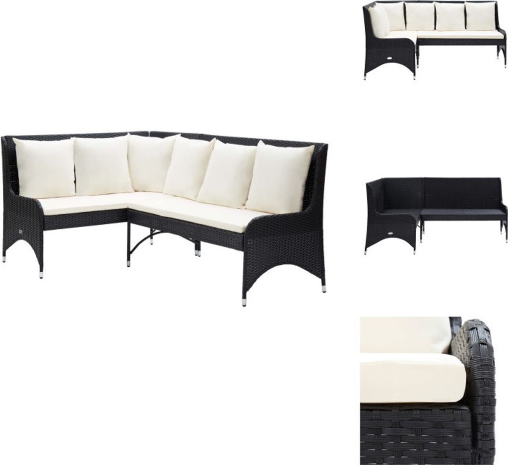 vidaXL Garten-Ecksofa 2-tlg. Poly Rattan Schwarz - Gartensofas