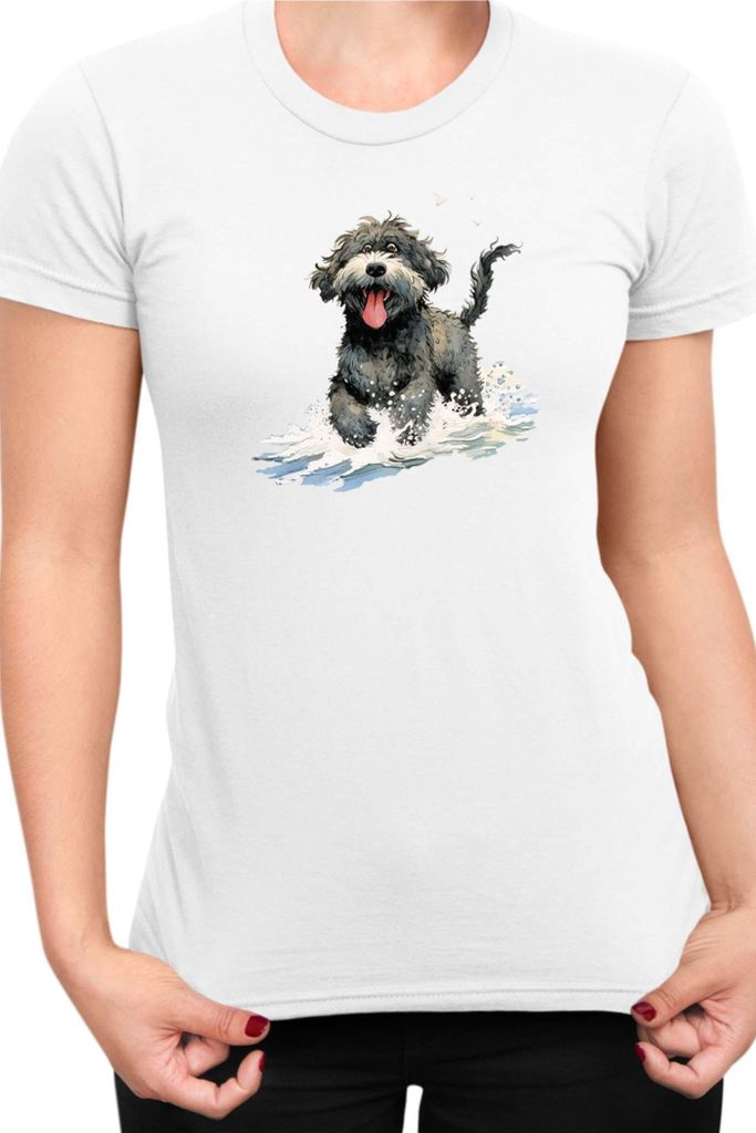 Damen T-Shirt Funny Dogs Breeds Portugese Water Dog Breed Dog Breed, Lady XL / Weiß