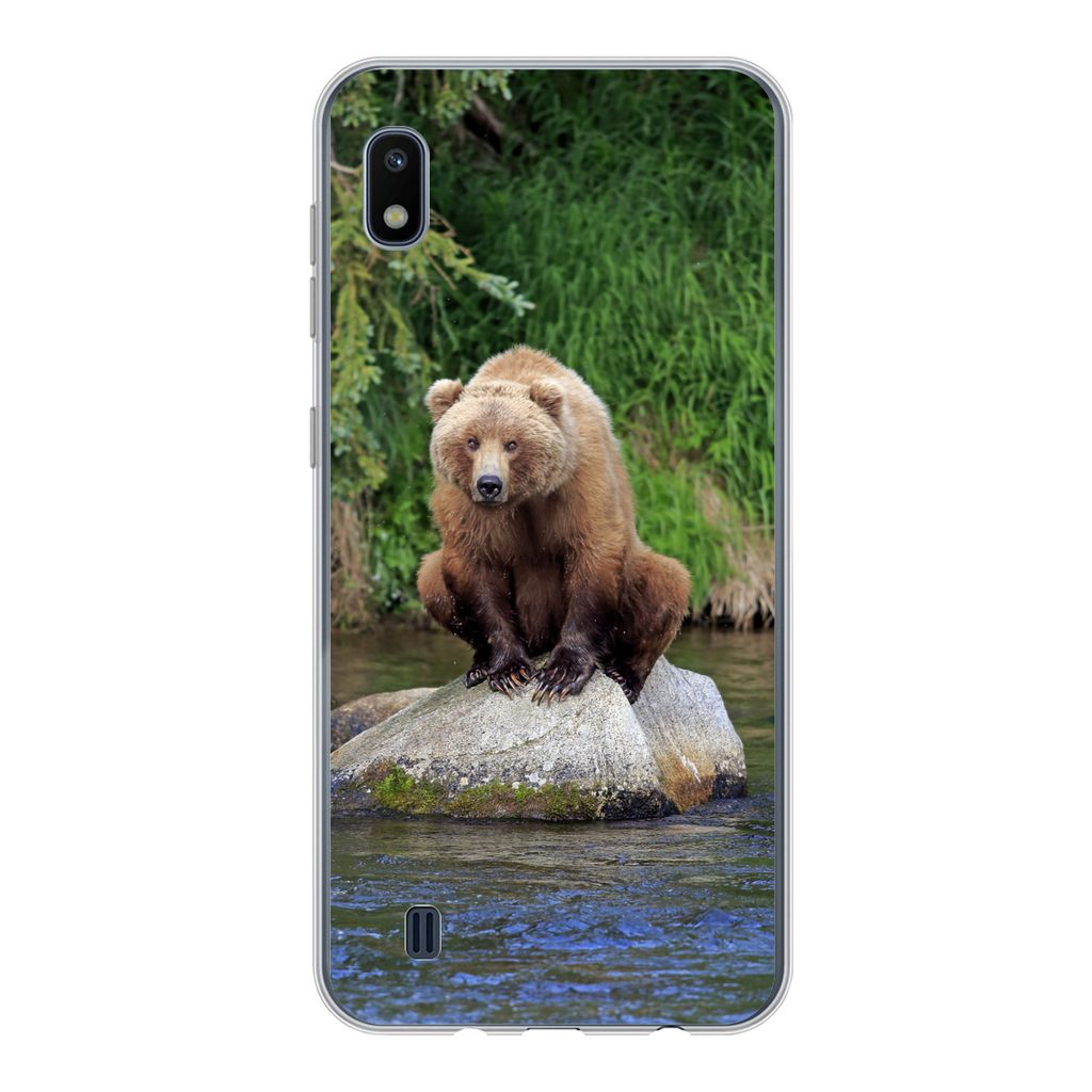 MuchoWow Handyhülle Schutzhülle Hülle für Samsung Galaxy A10 Bär - Stein - Tier Silikon Softcase Handy Hülle - Schutzhülle
