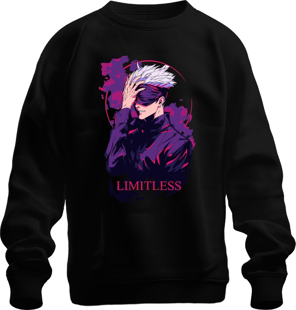LIMITLESS Anime Augenbinde weißes Haar Manga Fan Geschenk Retro Uni Sweatshirt Pullover, Schwarz, M