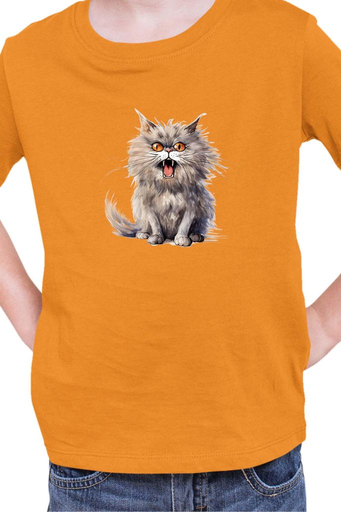Kinder T-Shirt Funny Cats Breeds British Longhair Cat 015, 12-13 Jahr - 152 / Orange