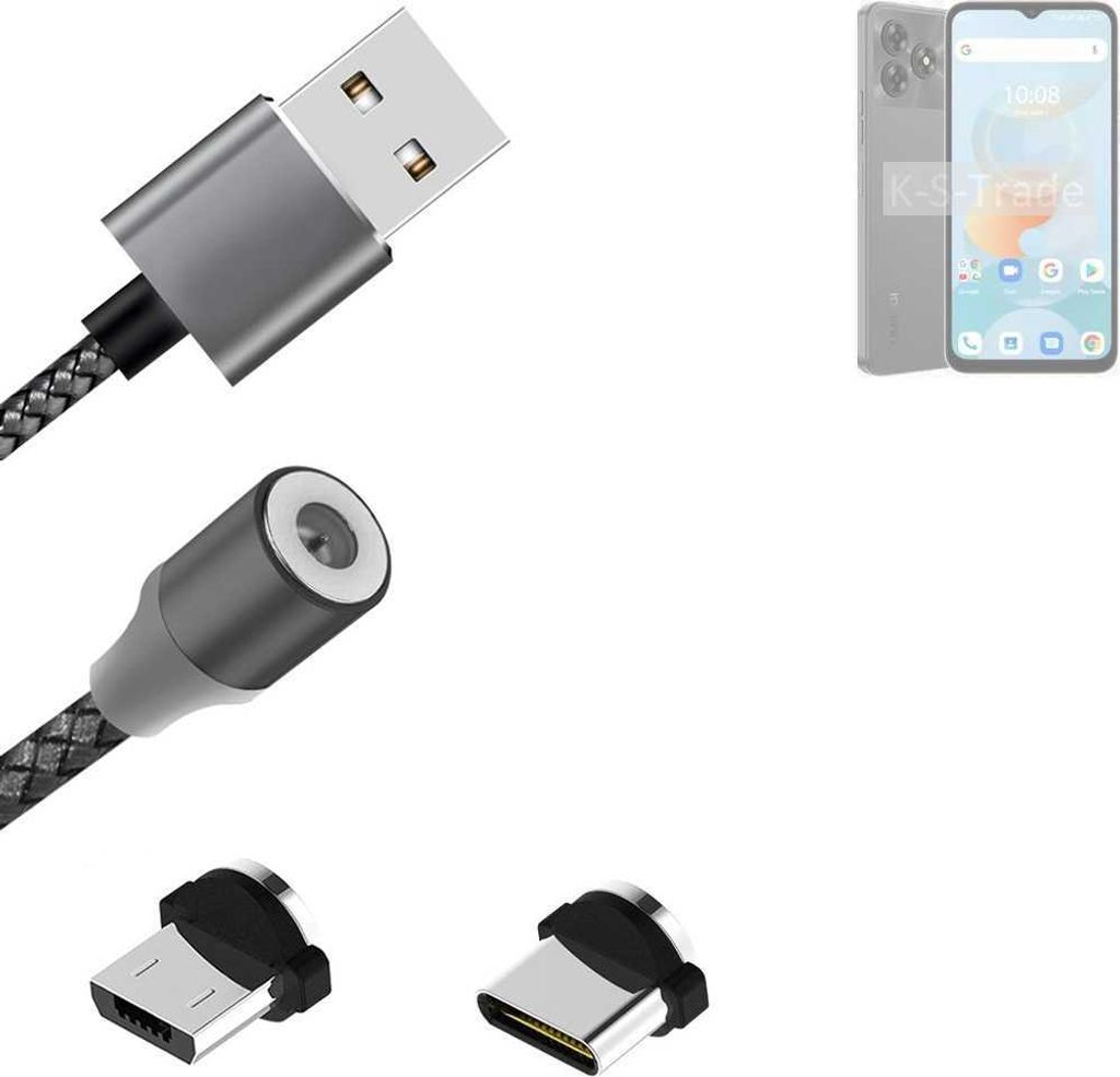 K-S-Trade Hochwertiges Magnet-Lade-kabel Sync-Kabel Daten-Kabel kompatibel mit UMIDIGI G5A mit USB-Typ-C-Anschluss und Micro-USB-Anschluss 2A bis zu