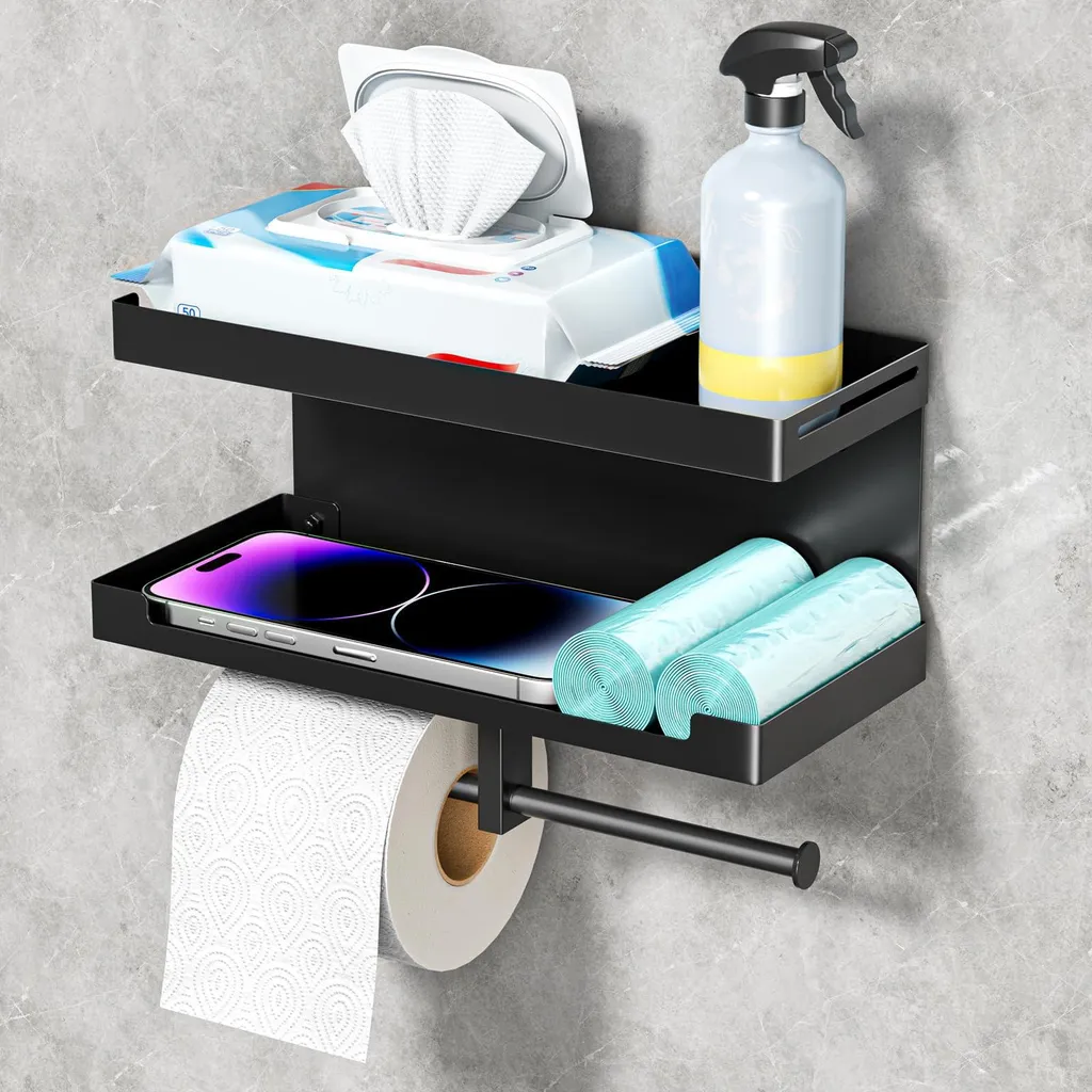 Dévidoir papier toilette pour 2 rouleaux avec support de téléphone