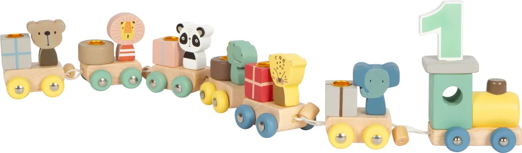 Train d'anniversaire avec animaux en bois naturel - Décoration 60cm