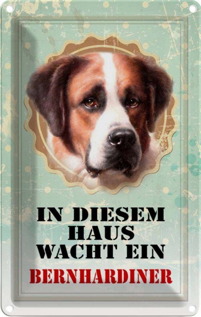 vianmo Blechschild 18x12 cm Hund in diesem Haus wacht Bernhardiner Tier Haustier