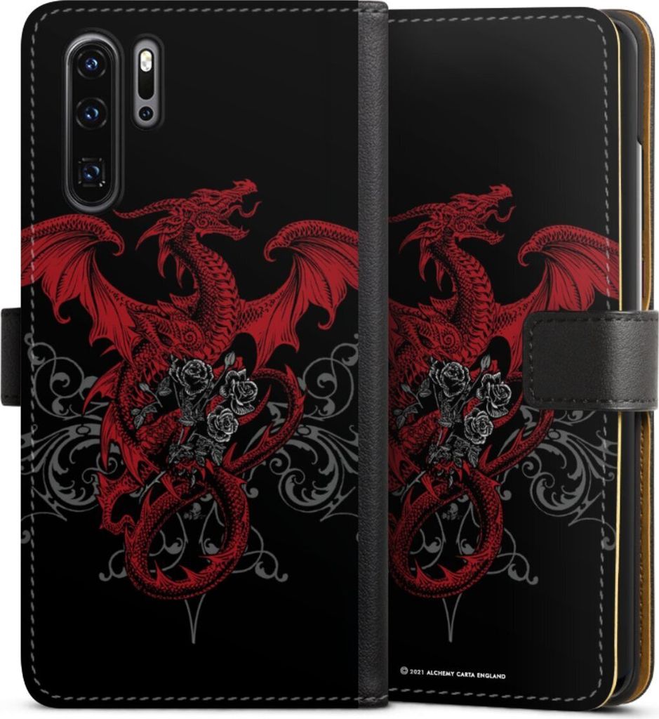 DeinDesign Klapphülle für Huawei P30 Pro Handytasche Lederhülle Tasche Drache Gothic Rot