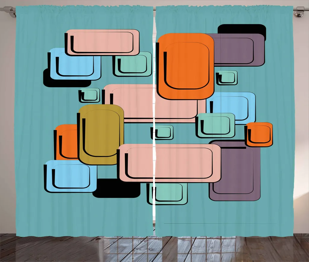ABAKUHAUS Tenda retrò rustica, forme geometriche rettangolari, tende universali per soggiorno con passanti e ganci, 280 x 245 cm, multicolore