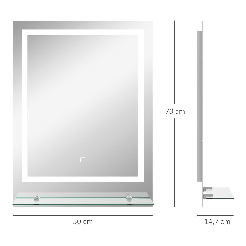 kleankin Miroir Lumineux LED rectangulaire Miroir mural Image du produit 