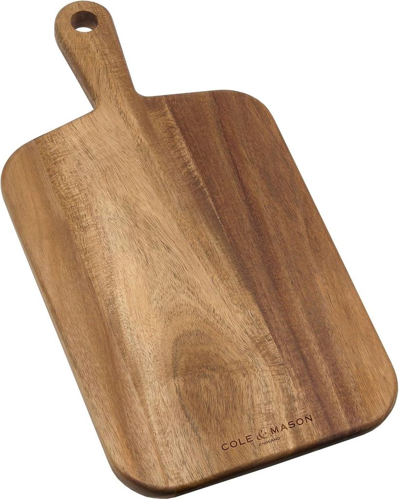 Kleine Schneidebrett mit Griff, Holzbrett/Käsebrett/Servierbrett, Akazienholz, (L)420mm x (B)210mm x (D)20mm, Nicht für die Spülmaschine geeignet