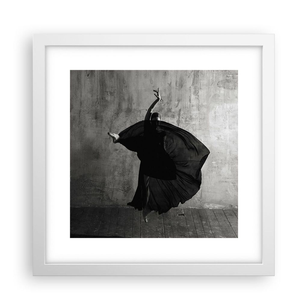 Gerahmtes Poster - Weißer Rahmen - Tanz Schwarz Kleid - 30x30 cm - Wand Bild - Wanddeko - Wandbilder - Kunstposter - Wandposter - Bilderrahmen - B...