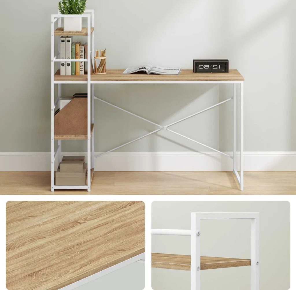 Bureau gain de place 120x44 cm avec rangement pour petits espaces Sonoma