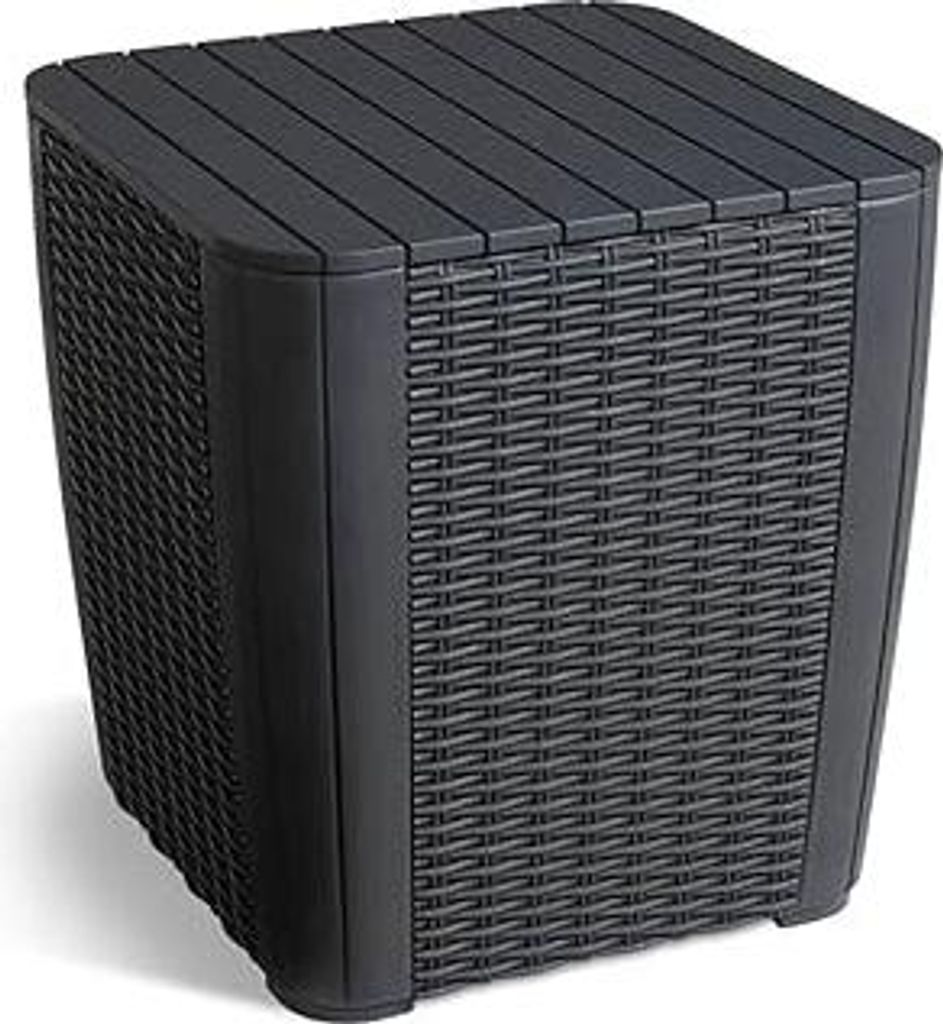 Luzon Round Wicker Lounge Tisch, Beistelltisch, Abnehmbarer Deckel, Graphit, 39 x 39 x 42,5 cm