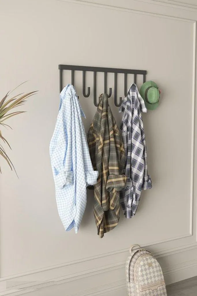 Porte-manteau mural 60 cm blanc 7 crochets, idéal pour optimiser votre entrée