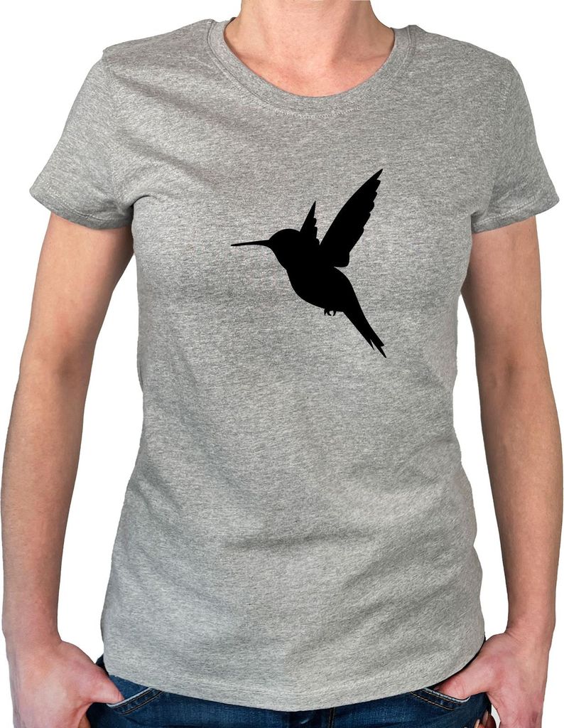 Huuraa Damen T-Shirt Kolibri Silhouette S Sport Grey Bio Baumwolle Fairtrade Damenshirt Geschenkidee
