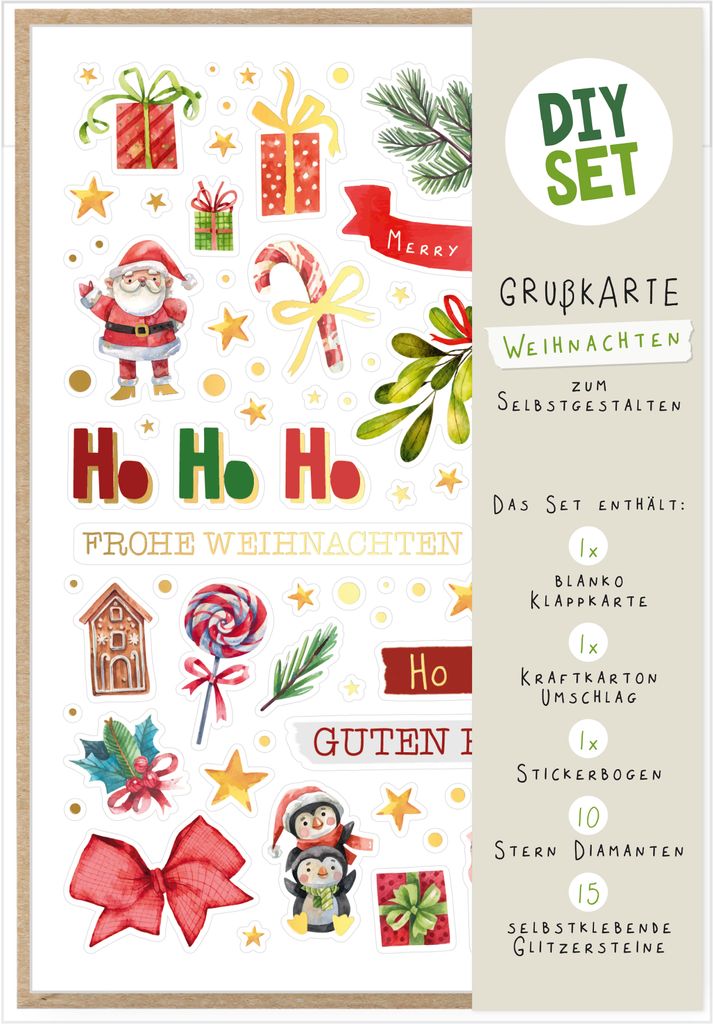 Weihnachten DIY Set Karte zum Selbstgestalten Ho Ho Ho Frohe Weihnachten