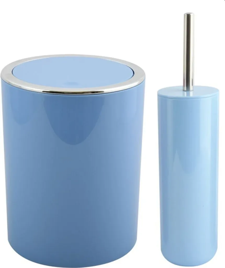 Set Bagno Blu Pastello: Cestino Cosmetici e Scopino Design Soft-Touch
