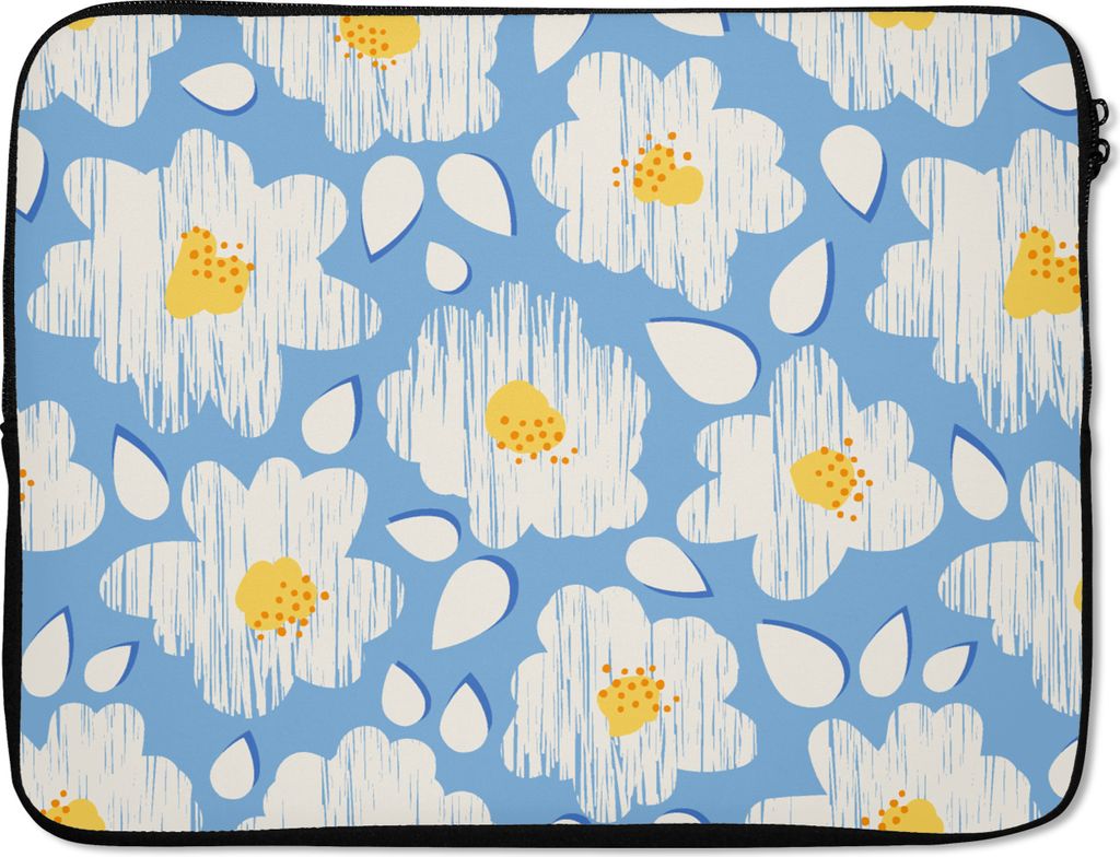 MuchoWow Laptop Hülle 15 Zoll Mädchen - Blumen - Blau - Muster - Mädchen - Kinder - Kinder - Kind Laptoptasche - Laptoptasche - Sleeve - Rundu...