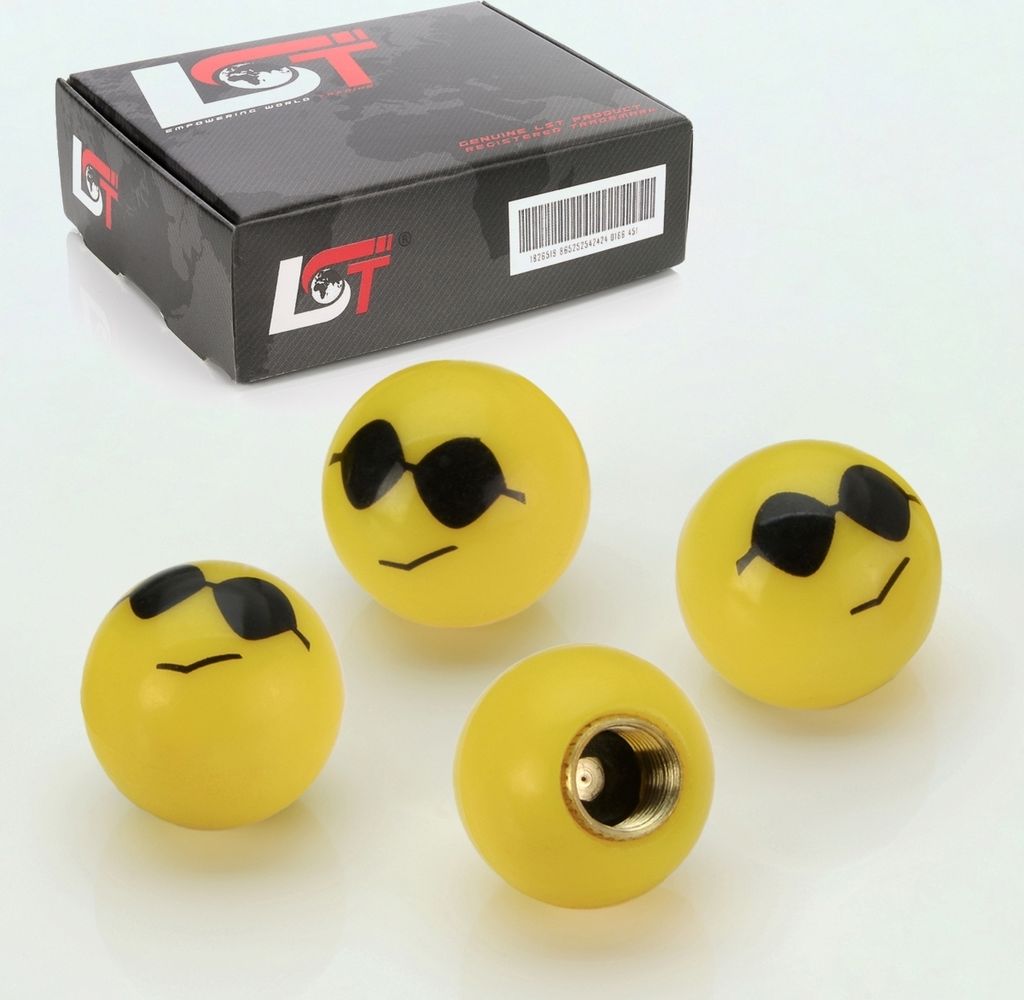 4x Reifen Ventilkappen Kappe Smiley Sonnenbrille Gelb für AUDI PORSCHE MODELLE
