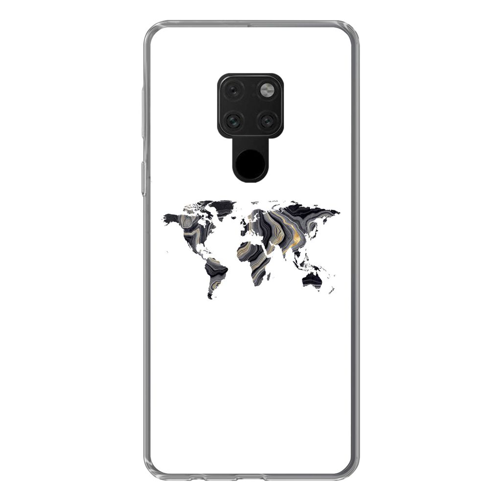 MuchoWow Handyhülle Schutzhülle Hülle für Huawei P40 Lite Weltkarte - Gold - Linie Silikon Softcase Handy Hülle - Handy