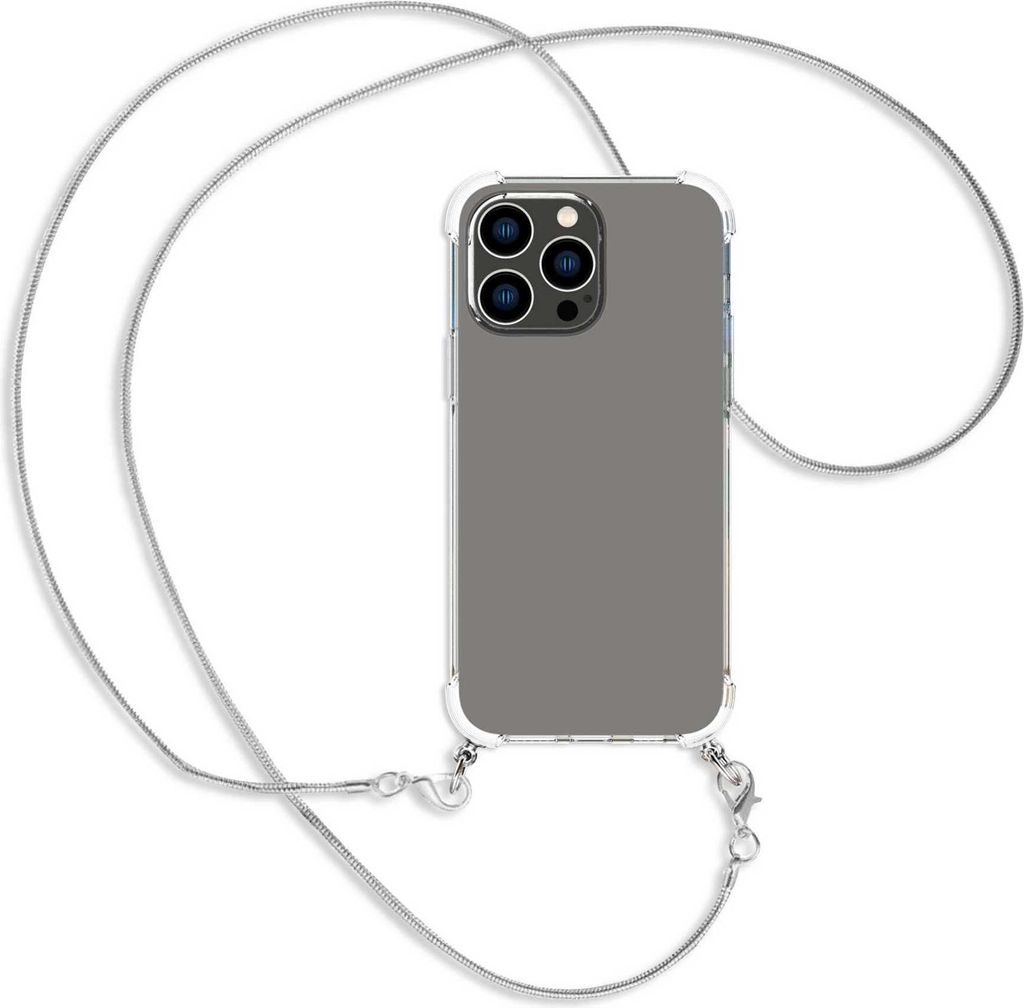 Handykette Backcover-Schutzhülle mit Band (Metall silberfarben) für Apple iPhone 14 Pro Max (6.7'') - silberfarbene Snake-Kette