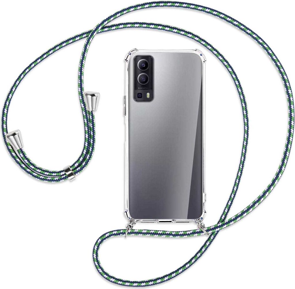 Handykette Backcover-Schutzhülle mit Band (Metall silberfarben) für vivo Y52 5G / Y72 5G / vivo iQOO Z3 - grün/blau/weiß