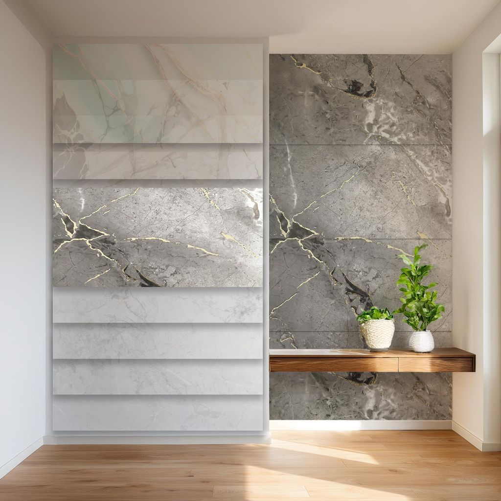 HEXIM Marmorplatten Optik 4er-Set 122×70cm SPC Kunststoff Innen & Außenbereich Granit Steinoptik - Duschrückwand Küchenrückwand Badezimmer Feu...