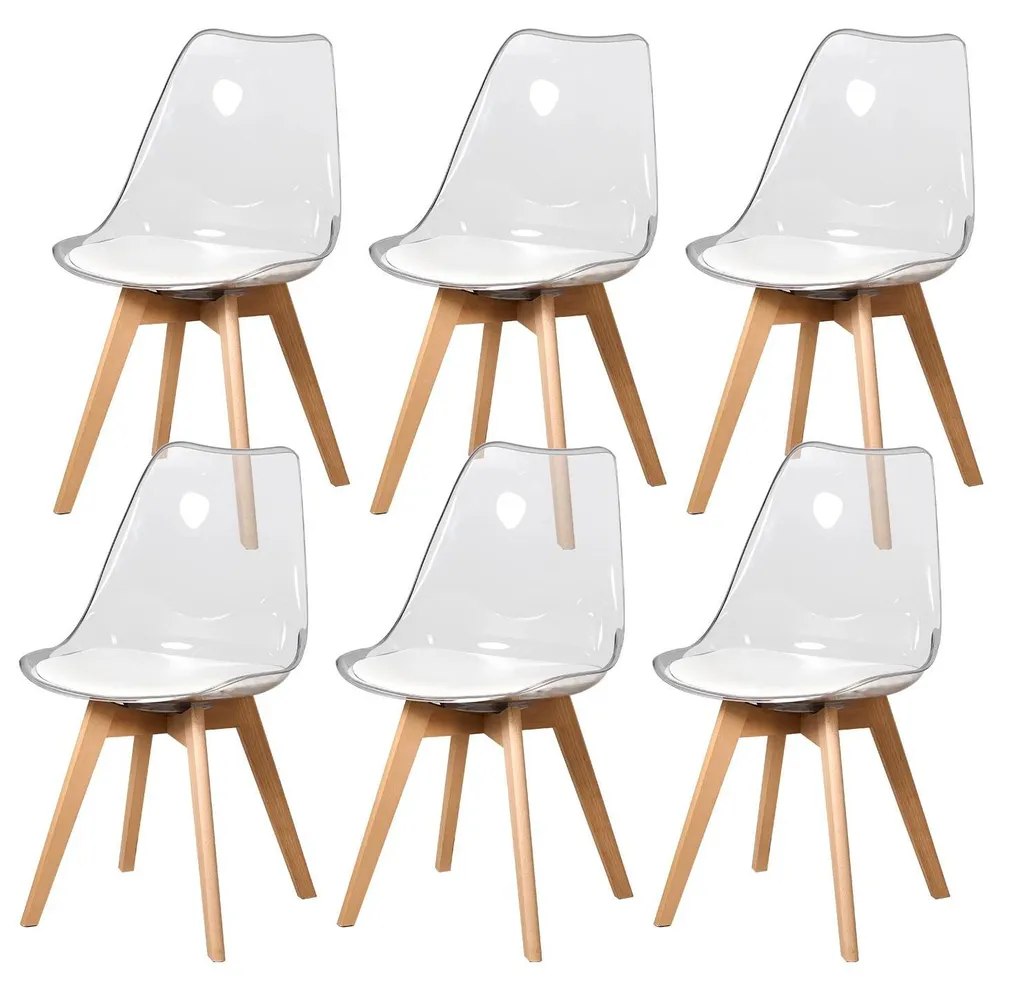 Chaise Scandinave Blanche en Acrylique et Hêtre Naturel Lot de 1 Unité
