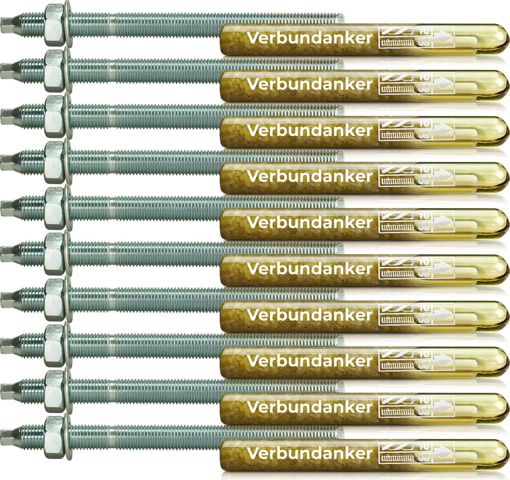 Isolbau Verbundanker Set - Verbundankerpatrone styrolfrei V08 + Ankerstange verzinkt M8 x 110 - ETA/ETAG Zulassung - 10 Stück