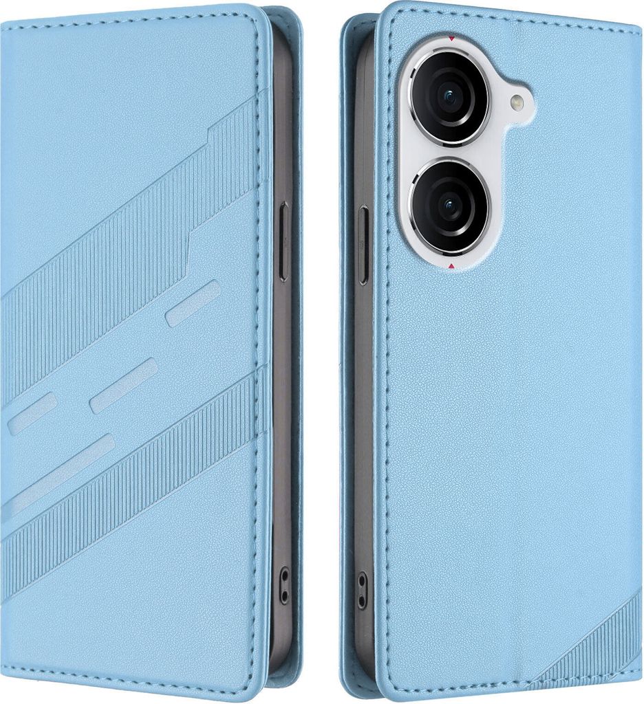 Hülle für Asus Zenfone 10, Kunstleder Brieftaschen Handyhülle mit Kartenfach und Standfunktion Hellblau