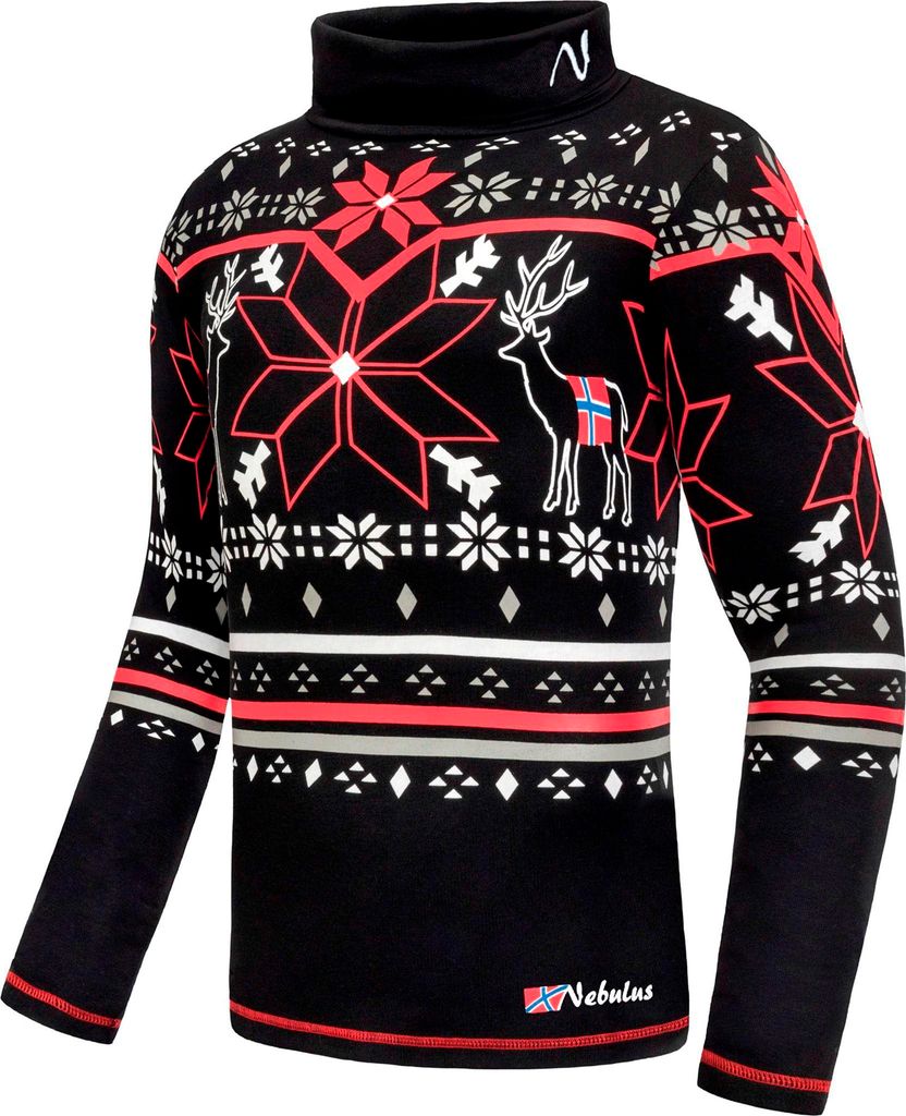 Nebulus Rolli Norweger-Style, Pulli COASTER Herren, Rollkragen , langarm , P6192 - Herren, schwarz-rot, XXL