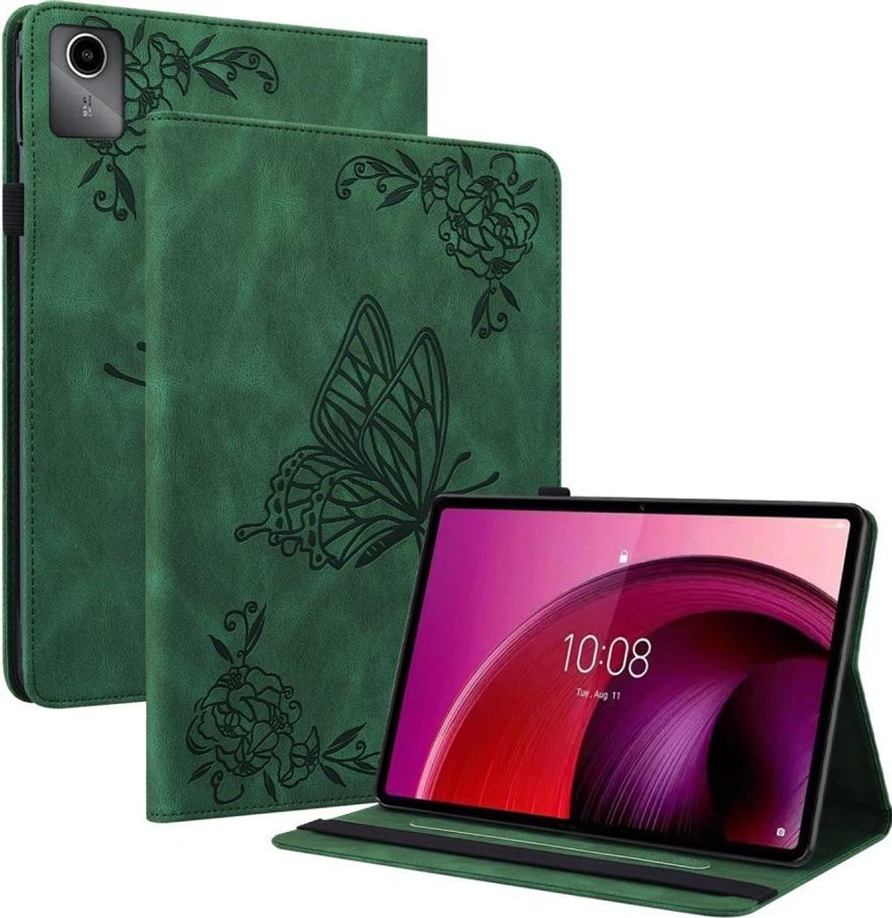 Lenovo Tab M11 Hülle - Schmetterling & Blumen Klapphülle - Grün