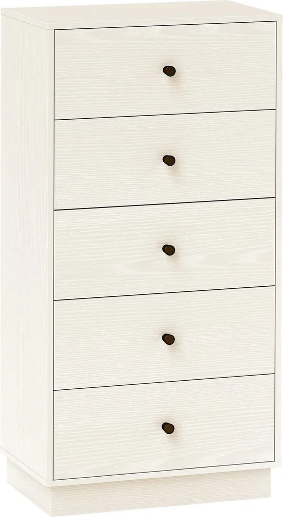 Commode Gain de Place pour Espaces Réduits - Rangement 5 Tiroirs Blanc 95cm