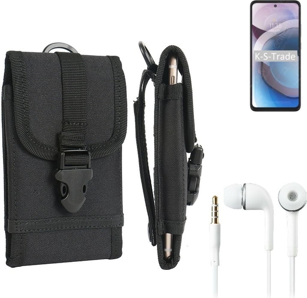 K-S-Trade Holster Schutz Hülle kompatibel mit Motorola Moto One 5G Ace Gürteltasche Handy Hülle Tasche outdoor Seitentasche schwarz 1x + Kopfhörer
