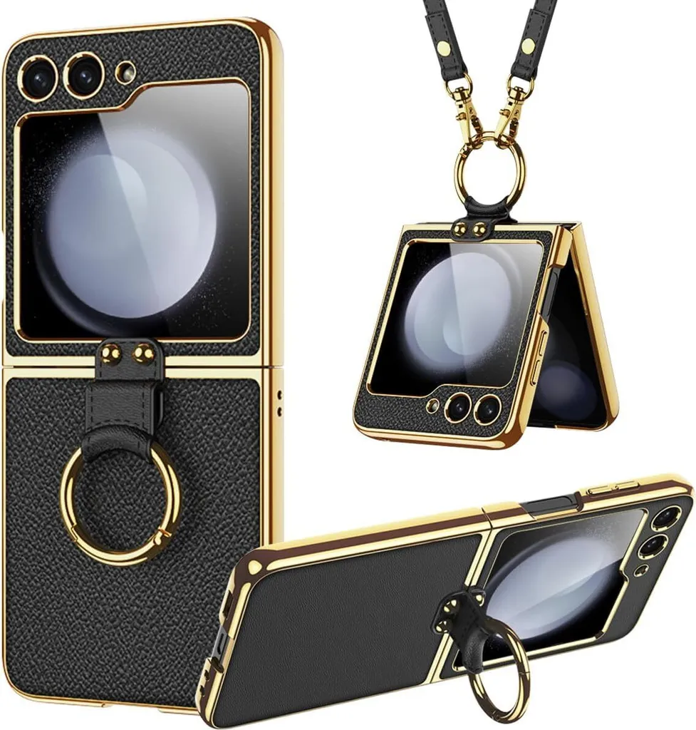 Custodia Samsung Z Flip 6 / Z Flip 7 FE - Cover Pelle Morbida con Anello