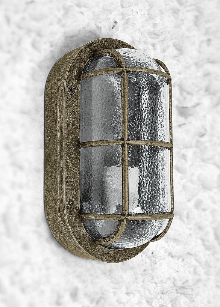 Wandlampe außen Echt-Messing Glas E27 IP64 23 cm breit in Messing verwittert Maritim Ovalleuchte