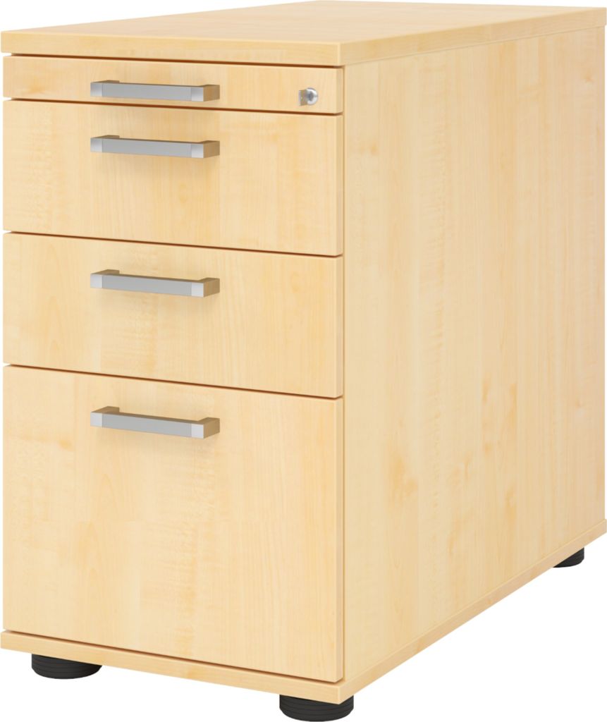 bümö office Standcontainer - mit Hängeregistratur - Nachbildung Ahorn, Griff: Chromgriff (Metall)