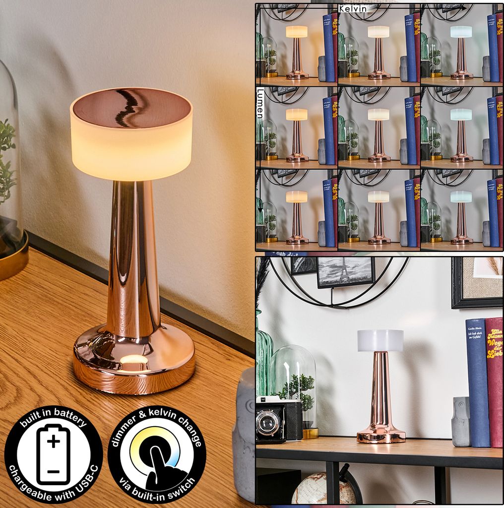 Buggiano dimmbare Tischlampe aus Kunststoff in Kupferfarben/Weiß