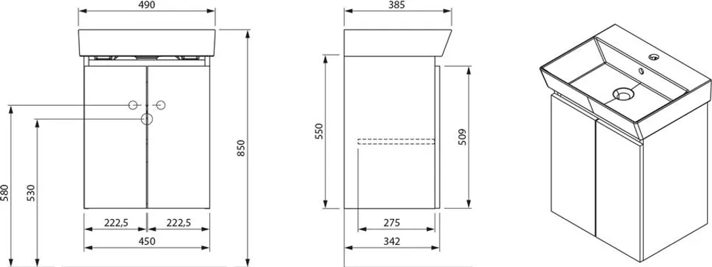 Meuble bas blanc 45x55cm PANEDA armoire robuste avec tablette réglable