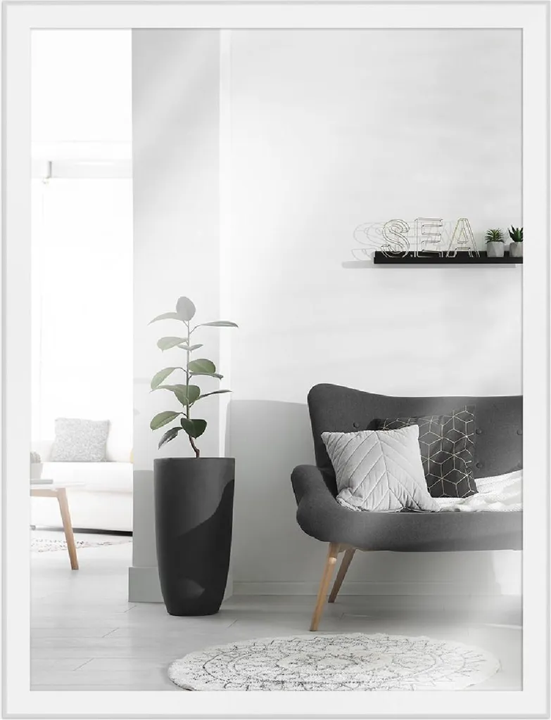Specchio Parete MendeFrames H080 Bianco 29,7x42 - Vero Legno Massiccio