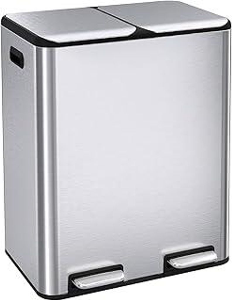 Clevich Mülleimer Küche,2 x 30 Liter Treteimer mit Geruchsfilter,Mülltrennsystem 2 Fächer,Metall Doppelter Küchenabfalleimer,herausnehmbare In...