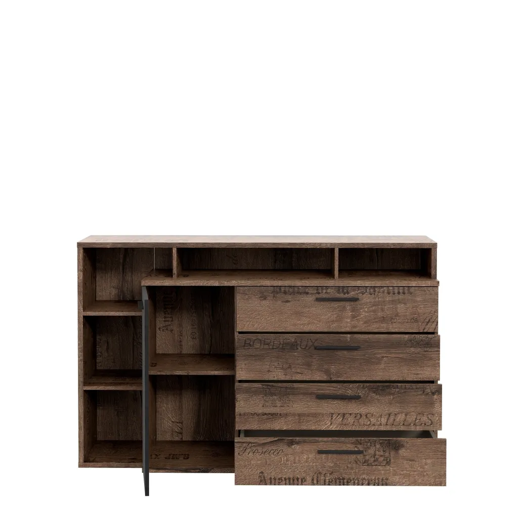 Commode Jacky en brun et noir 153x98cm buffet industriel de rangement
