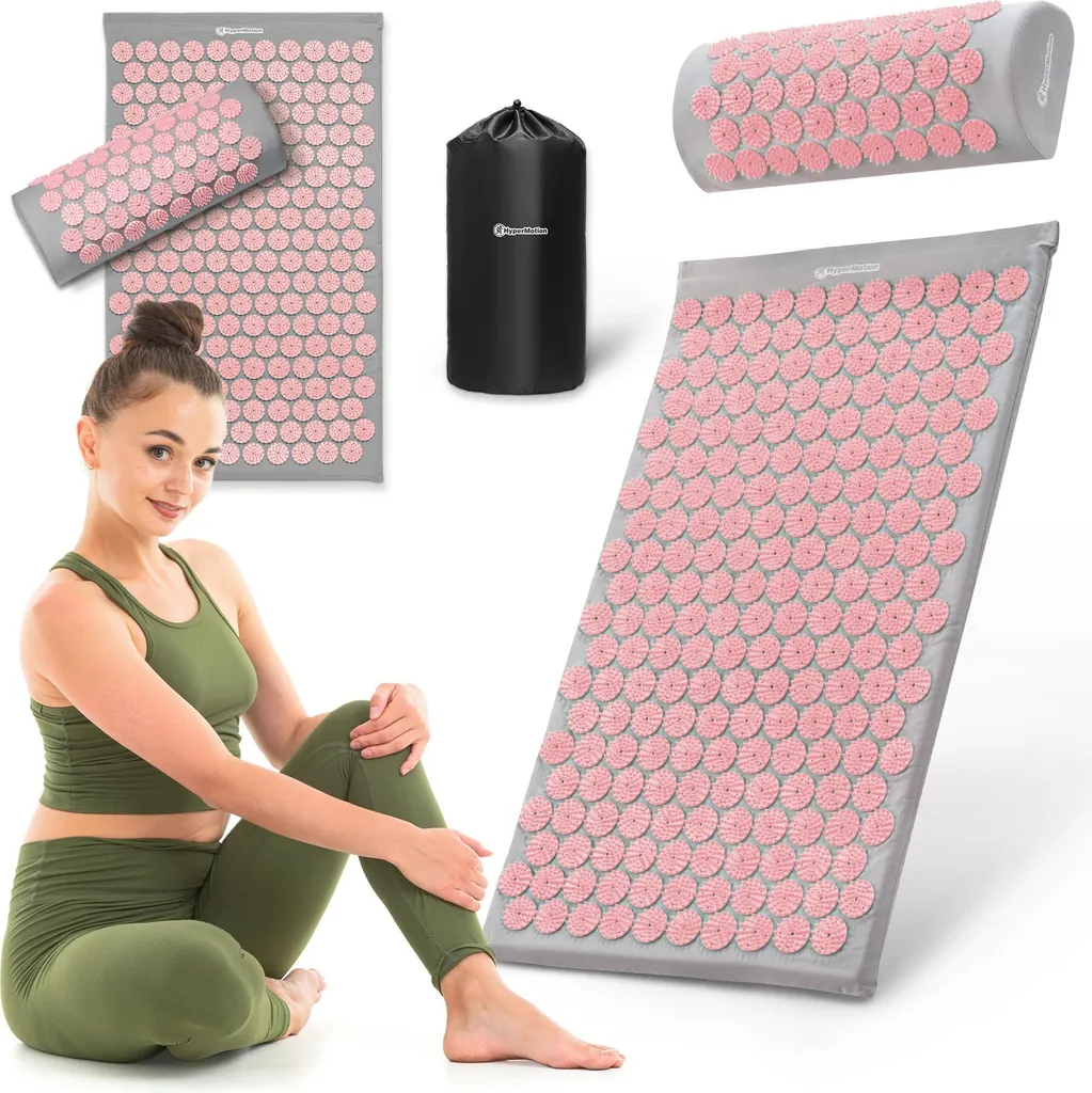 Tappetino Svedese HyperMotion Agopressione Grigio-Rosa con Borsa e Cuscino