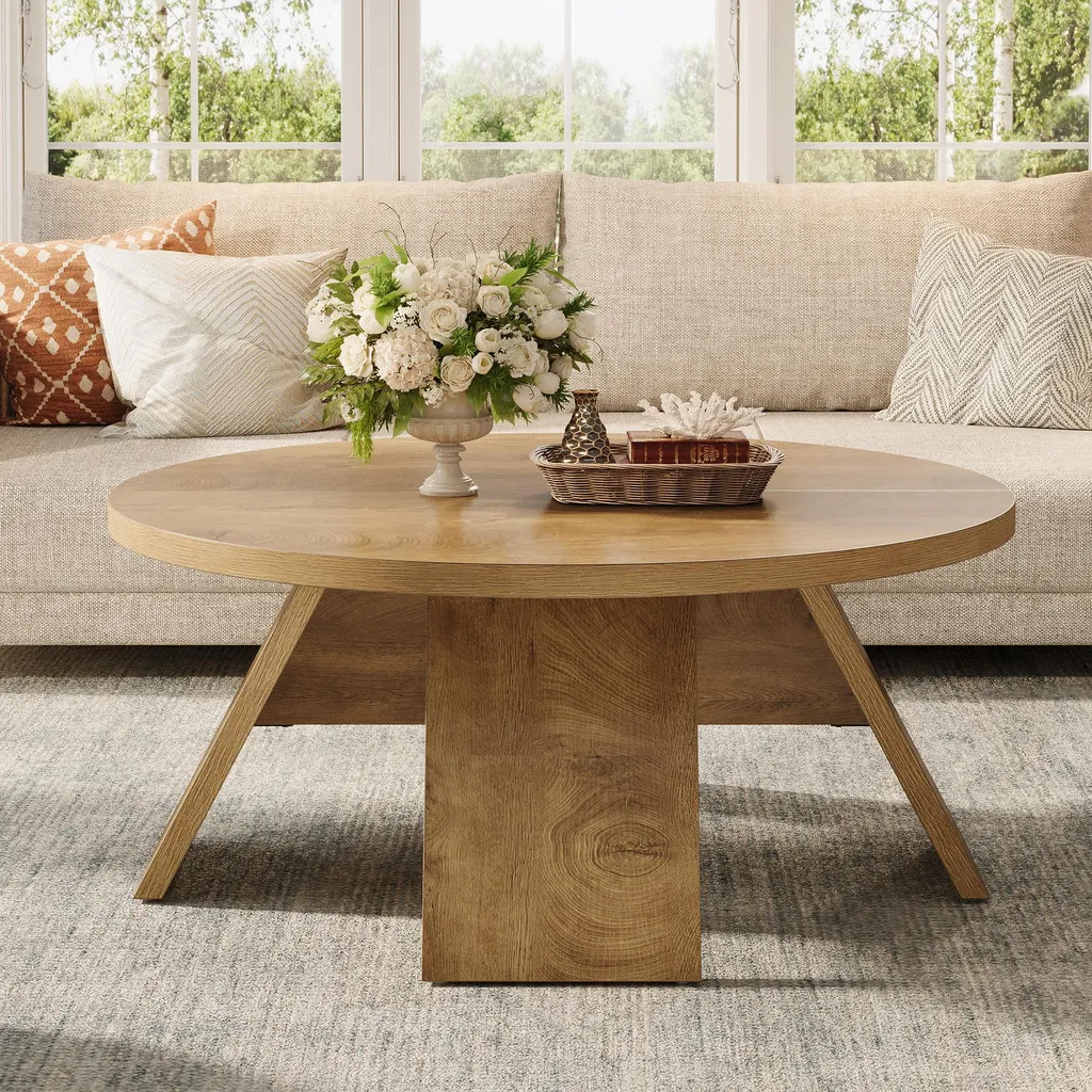Table basse bois design 100 cm Tribesigns : stabilité et pied robuste