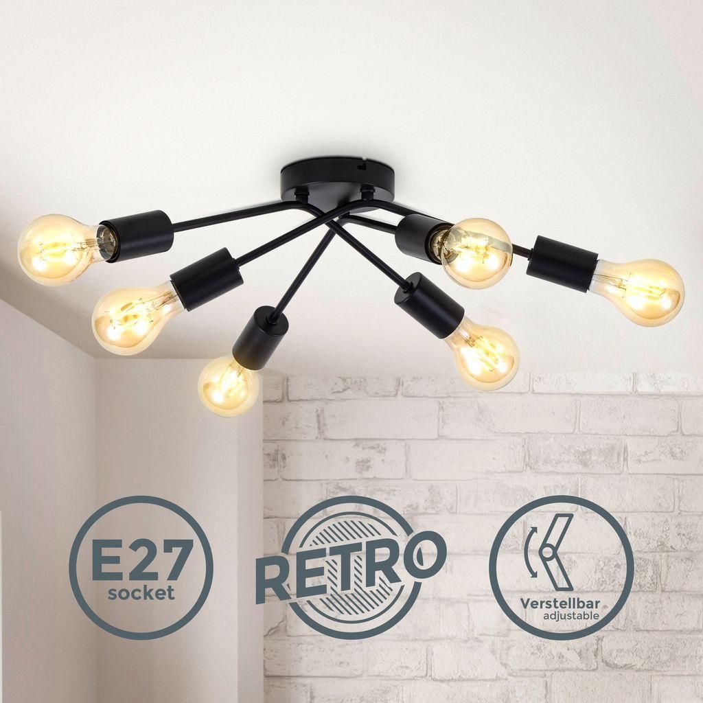 B.K.Licht Deckenleuchte Retro Vintage Schwarz max. 6 x 40W Produktbild 