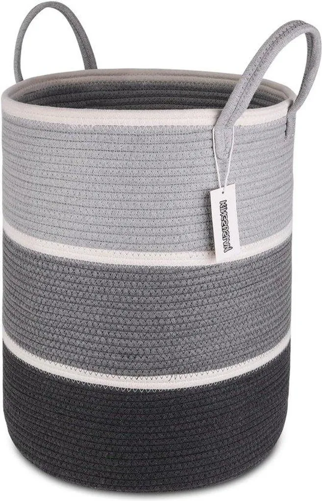 Panier à linge respirant gris blanc en coton pour éviter odeurs