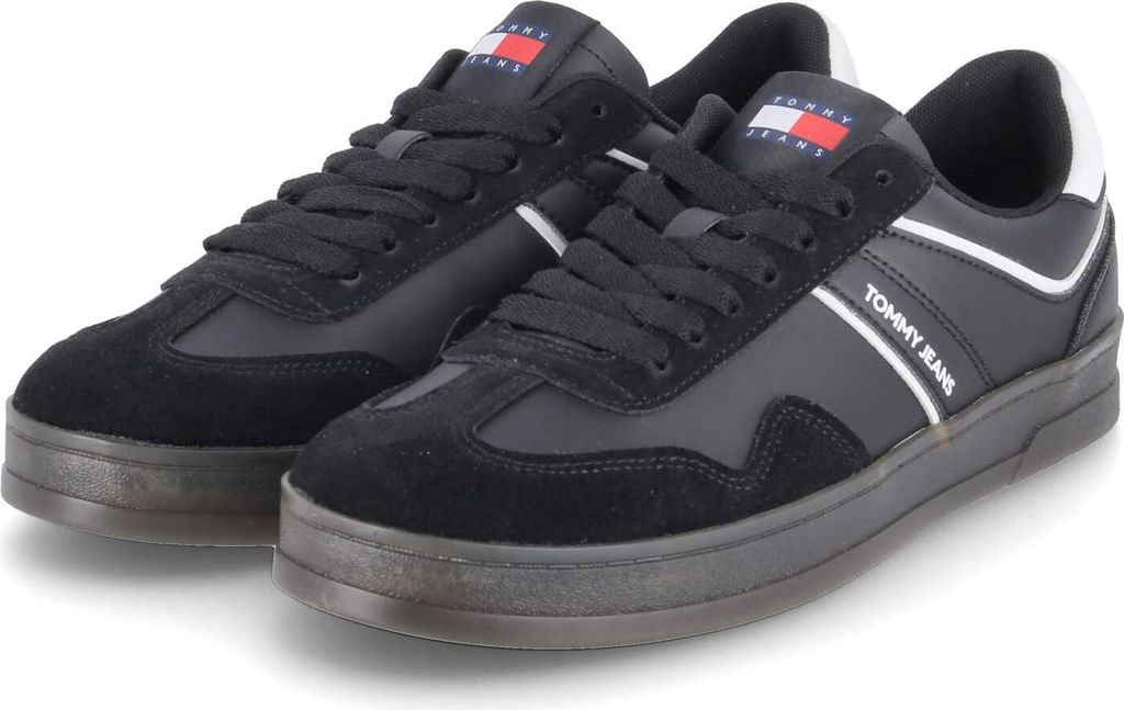 Tommy Jeans Herren Low Sneaker TJM LEATHER RETRO CUPSOLE Schwarz Leder Synthetik Größe: 43