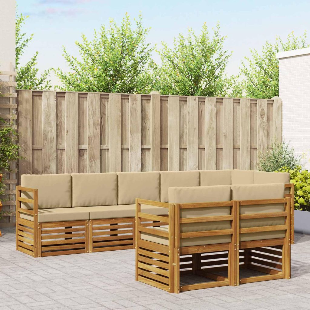 "Summerschlussverkauf"Sofagarnitur - CLORIS - Balkonmöbe/Sitzgruppe - 8 pcs - Moderne Design - Natur und Beige Massivholz Akazie - Gartensofas DEM...