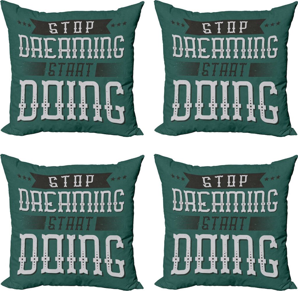 ABAKUHAUS Hör auf zu denken tun beginnen Kissenbezug Set (4 Stück), Schriftzug Art auf Grün-Ton, Moderner Doppelseitiger Digitaldruck, 50 cm x 5...