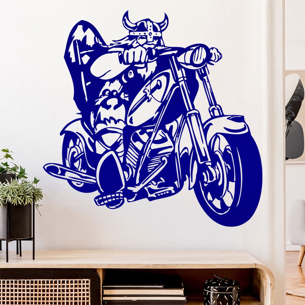 Wikinger Biker Wandtattoo in 6 Größen - Wandaufkleber Wall Sticker - Dekoration, Küche, Wohnzimmer, Schlafzimmer, Badezimmer
